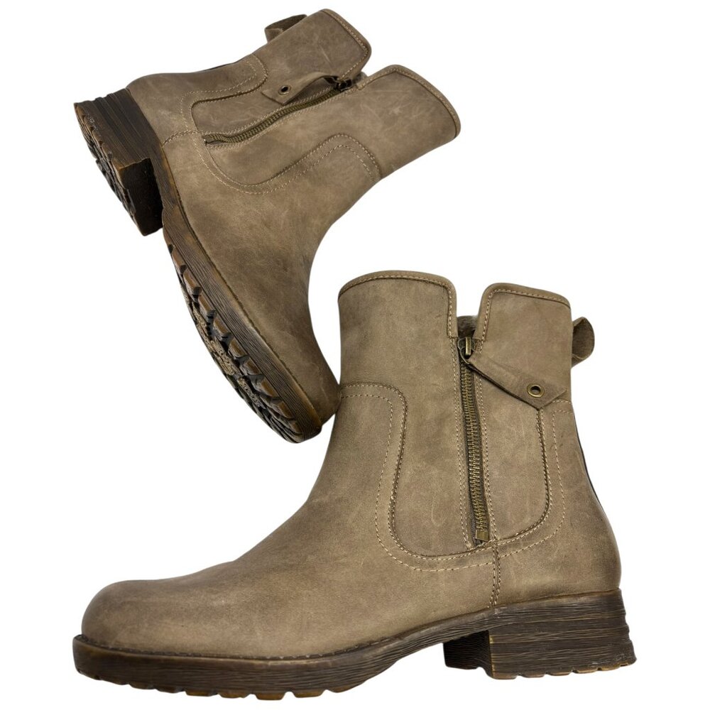 Abeo Hilda Taupe Leather Fauxโ Fur Lined Ankle Boots